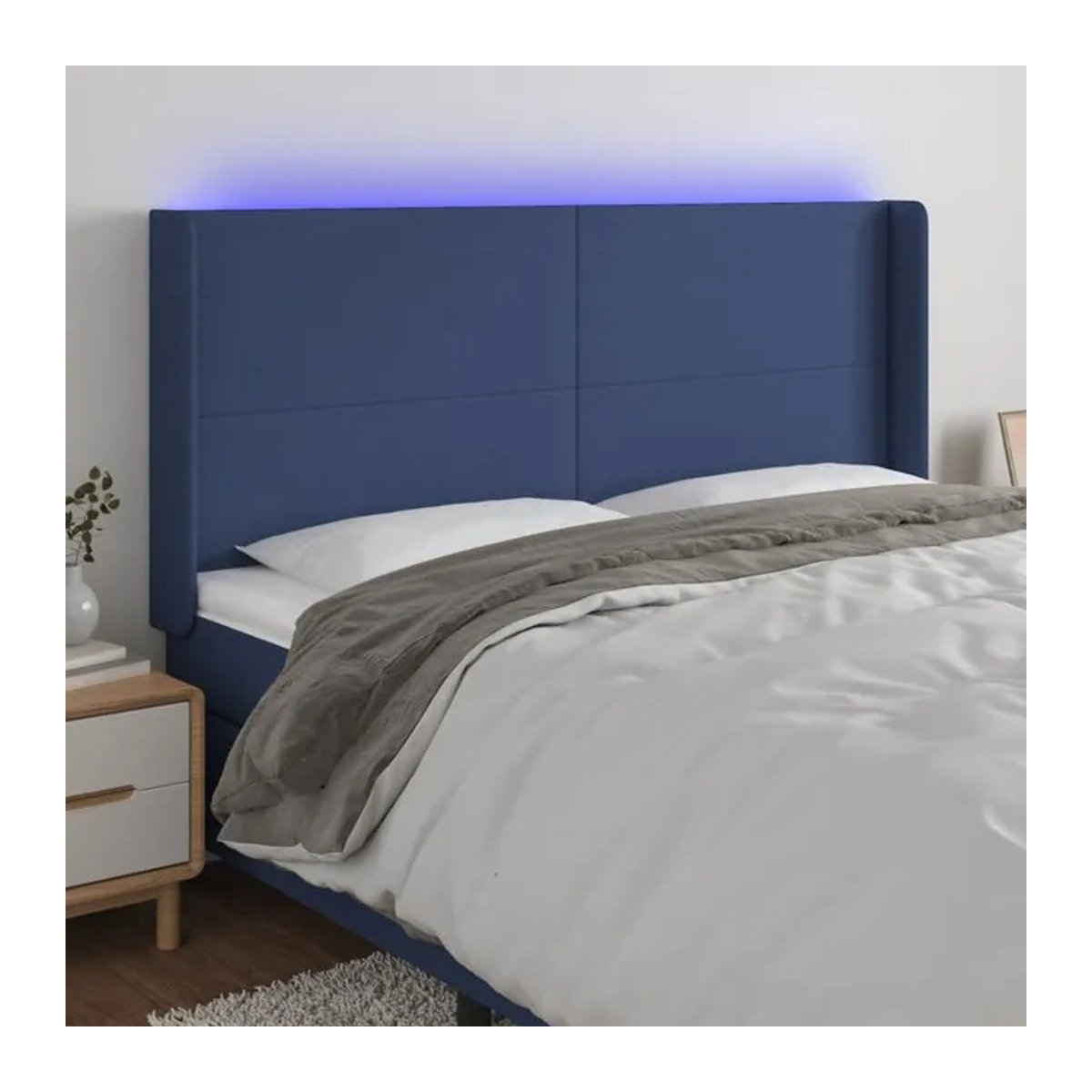 Vidaxl Bettkopfteil mit LED in Blau aus Stoff, B: 203 cm, H: 118/128 cm, T: 16 cm - Bild 1