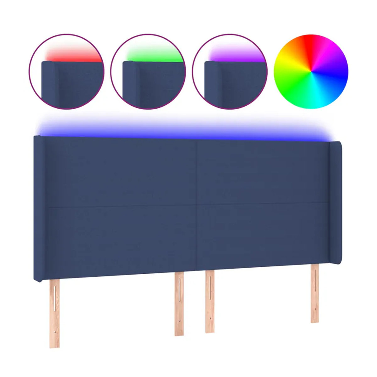 Vidaxl Bettkopfteil mit LED in Blau aus Stoff, B: 203 cm, H: 118/128 cm, T: 16 cm - Bild 2