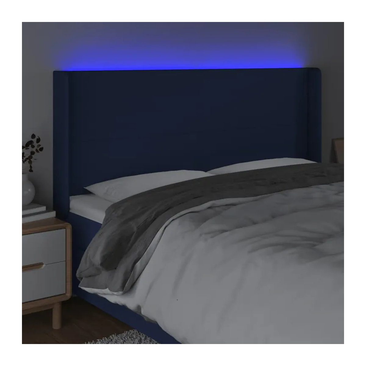Vidaxl Bettkopfteil mit LED in Blau aus Stoff, B: 203 cm, H: 118/128 cm, T: 16 cm - Bild 3