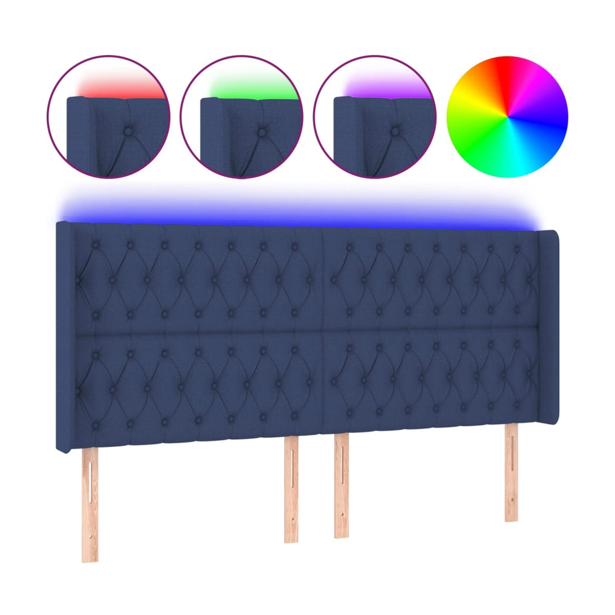 Vidaxl Bettkopfteil mit LED in Blau aus Stoff und Holz, B: 203 cm, H: 118/128 cm, T: 16 cm - Bild 2