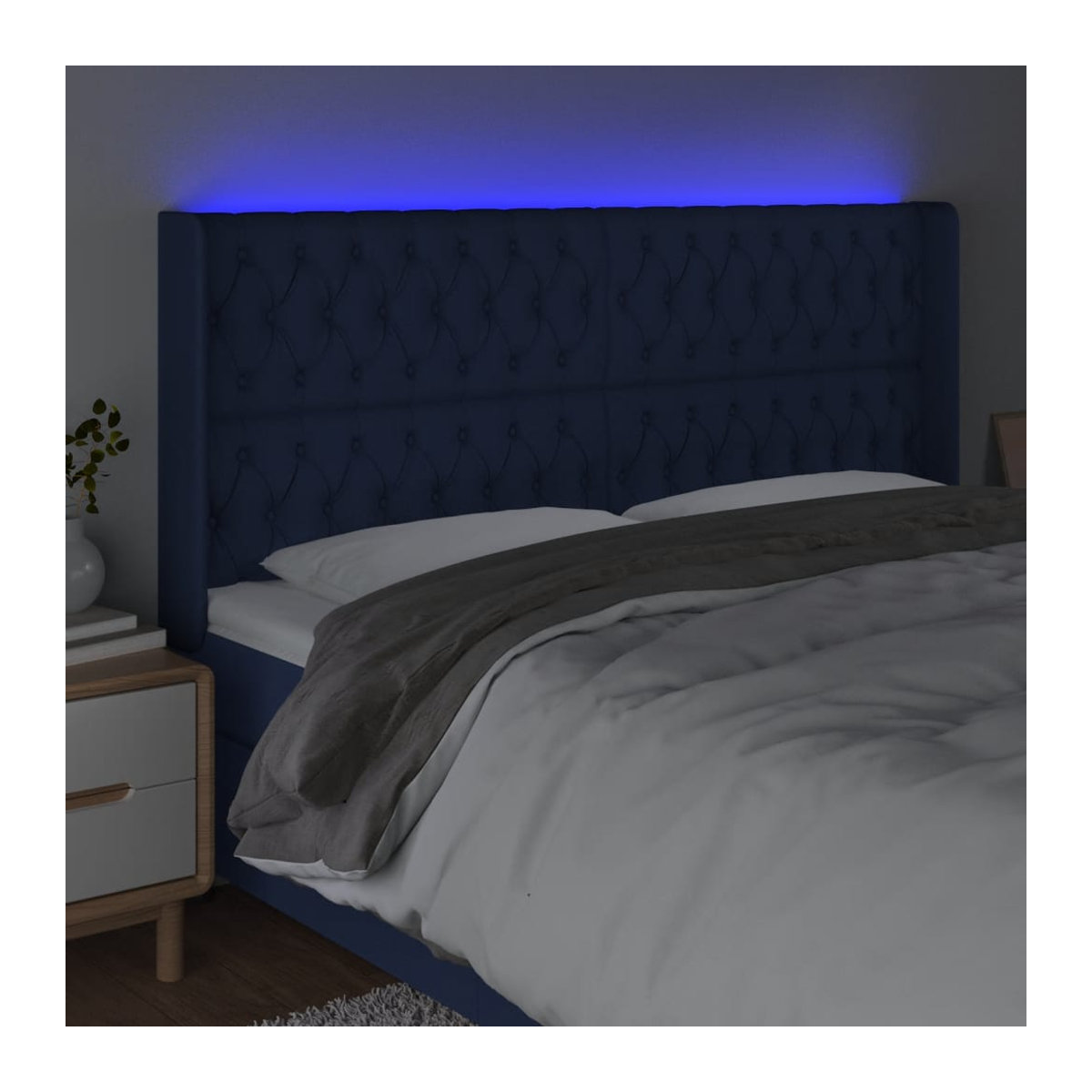 Vidaxl Bettkopfteil mit LED in Blau aus Stoff und Holz, B: 203 cm, H: 118/128 cm, T: 16 cm - Bild 3