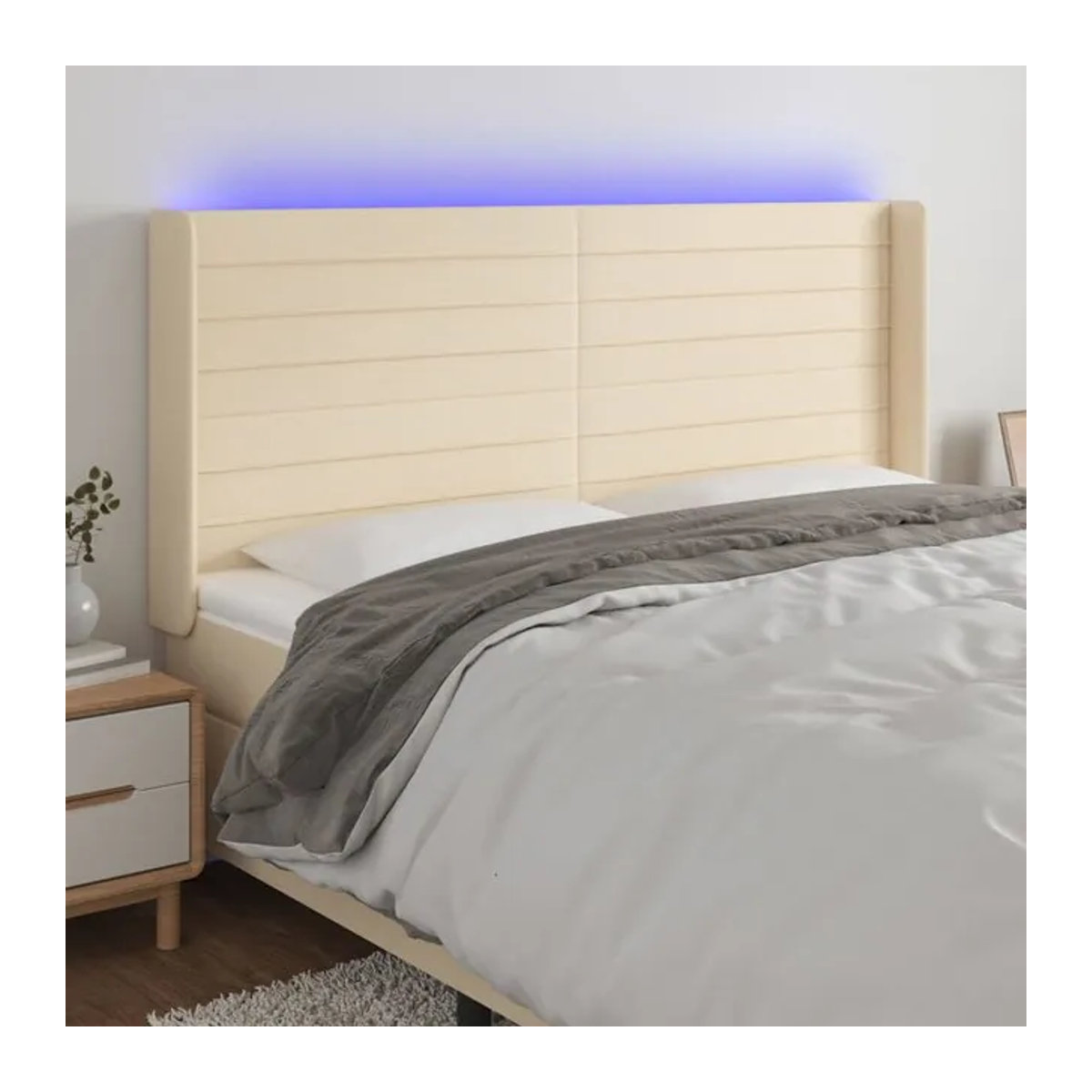 Vidaxl Bettkopfteil mit LED in Cremefarben, modern gepolstert, B/H: 183 x 118/128 cm, Tiefe: 16 cm - Bild 1