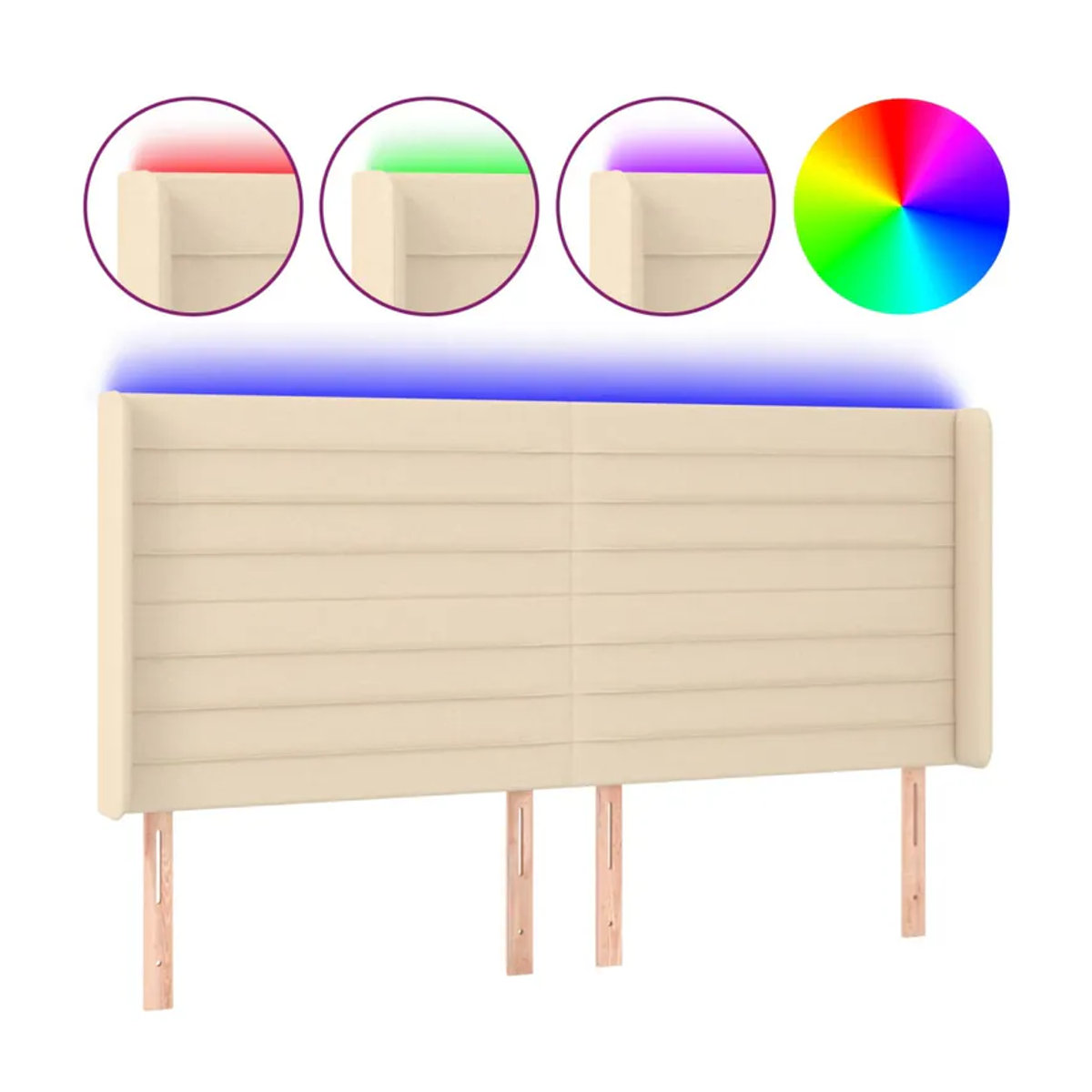 Vidaxl Bettkopfteil mit LED in Cremefarben, modern gepolstert, B/H: 183 x 118/128 cm, Tiefe: 16 cm - Bild 2