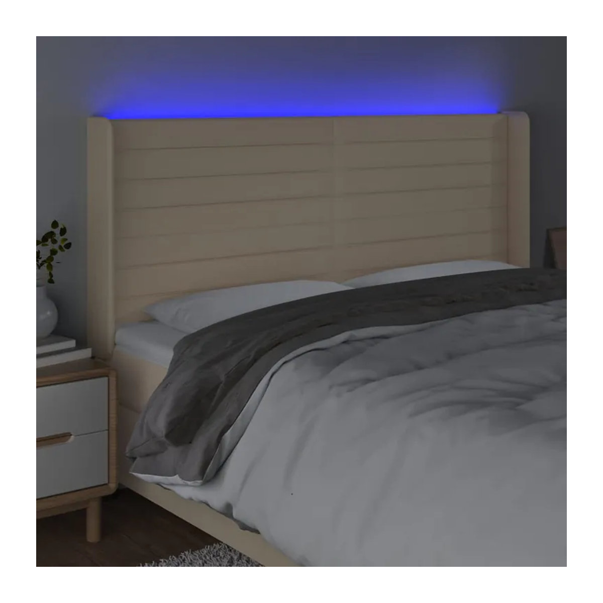 Vidaxl Bettkopfteil mit LED in Cremefarben, modern gepolstert, B/H: 183 x 118/128 cm, Tiefe: 16 cm - Bild 3