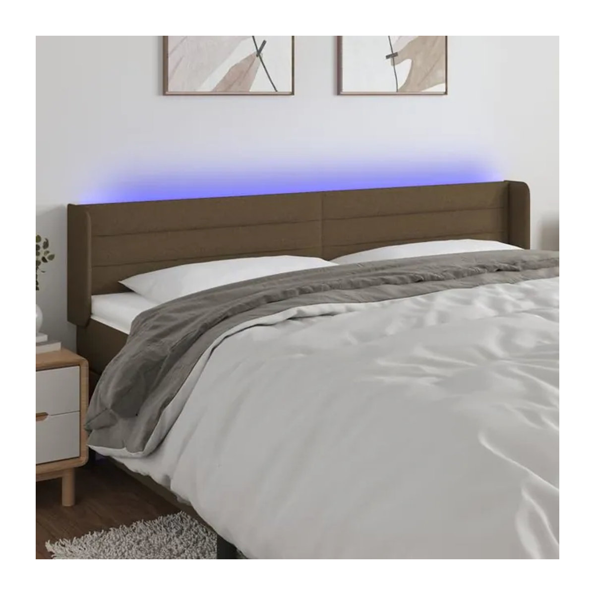 Vidaxl Bettkopfteil mit LED in Dunkelbraun, Stoff, B: 183 cm, H: 78-88 cm, T: 16 cm - Bild 1