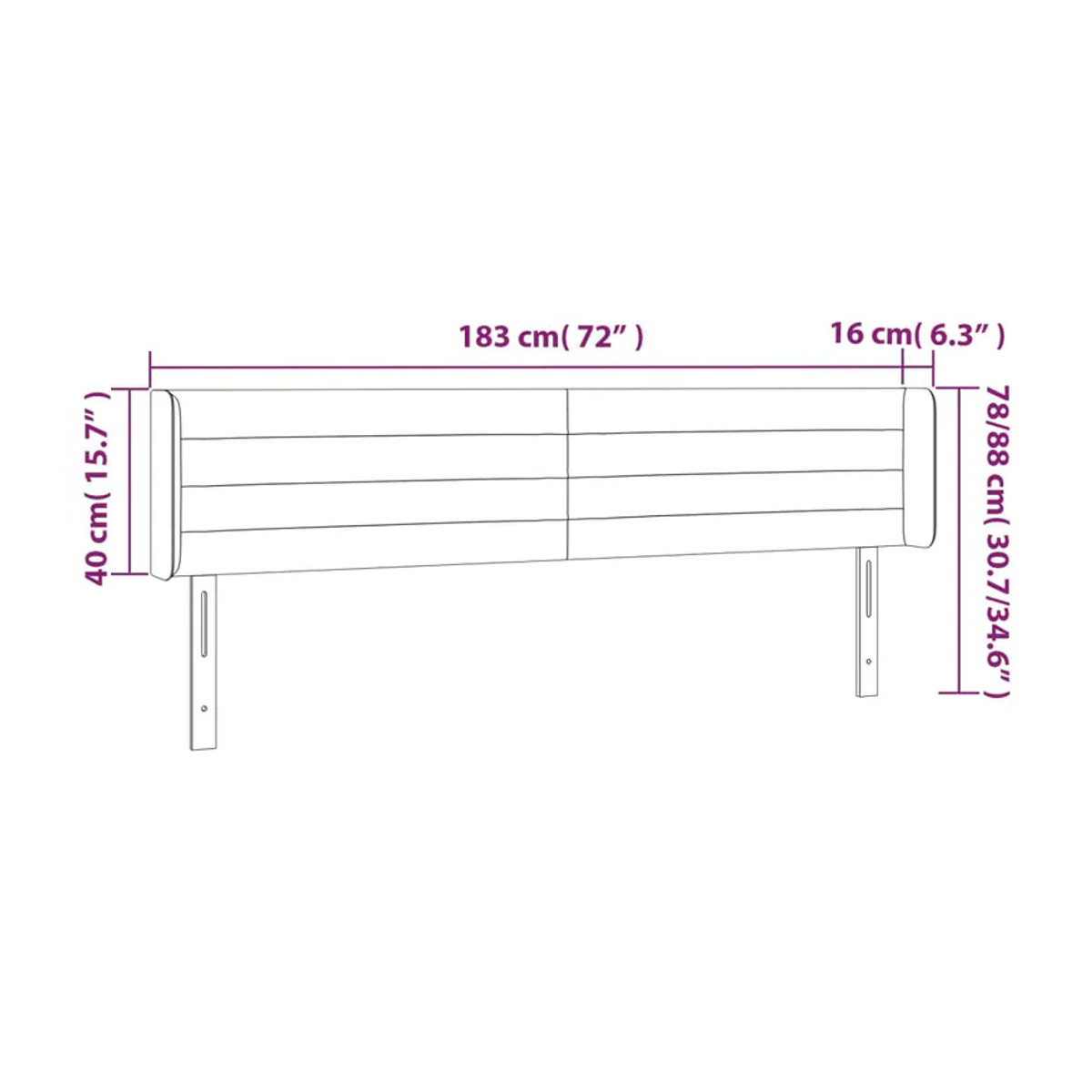 Vidaxl Bettkopfteil mit LED in Dunkelbraun, Stoff, B: 183 cm, H: 78-88 cm, T: 16 cm - Bild 2