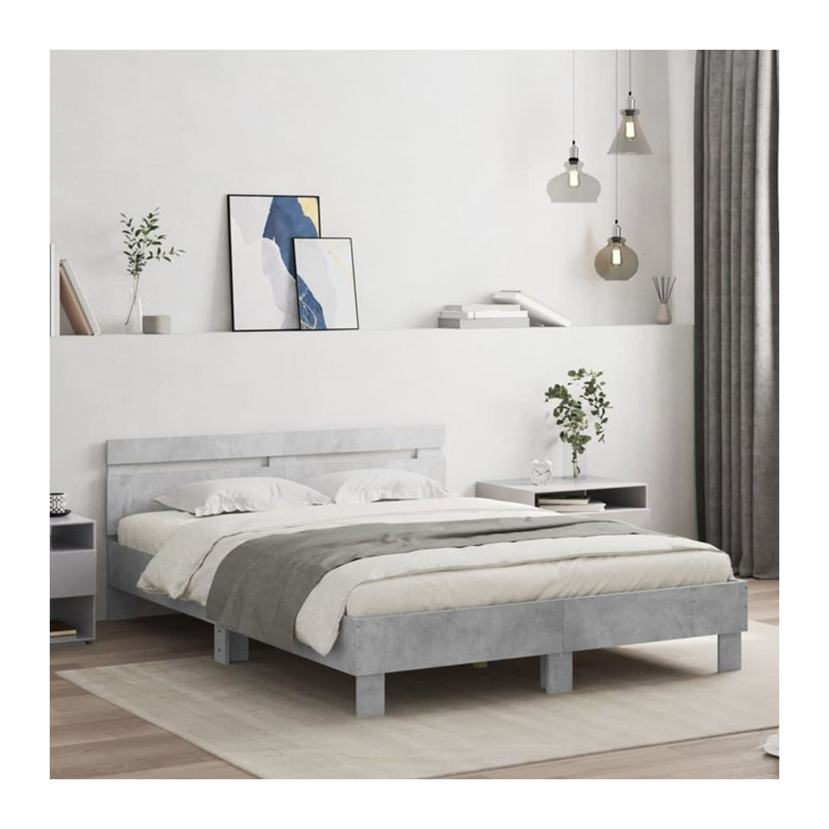 Vidaxl Bettrahmen mit Kopfteil in Beton Grau, Modern, B: 150 cm, L: 200 cm - Bild 1