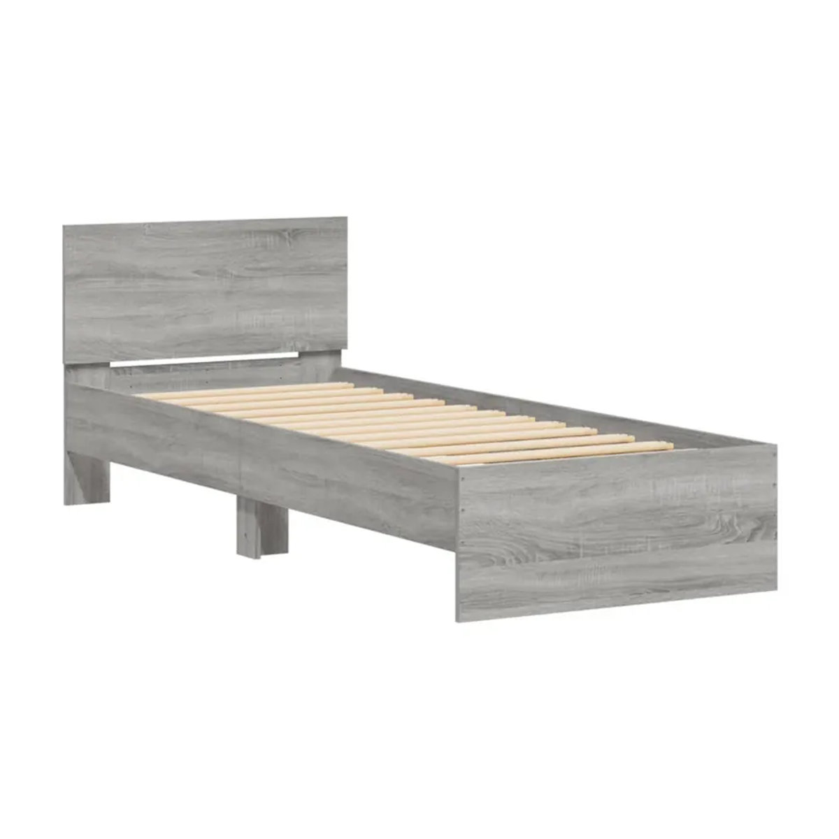 Vidaxl Bettrahmen mit Kopfteil in Grau, Modernes Einzelbett aus Holzwerkstoff, B: 90 cm, L: 190 cm - Bild 3