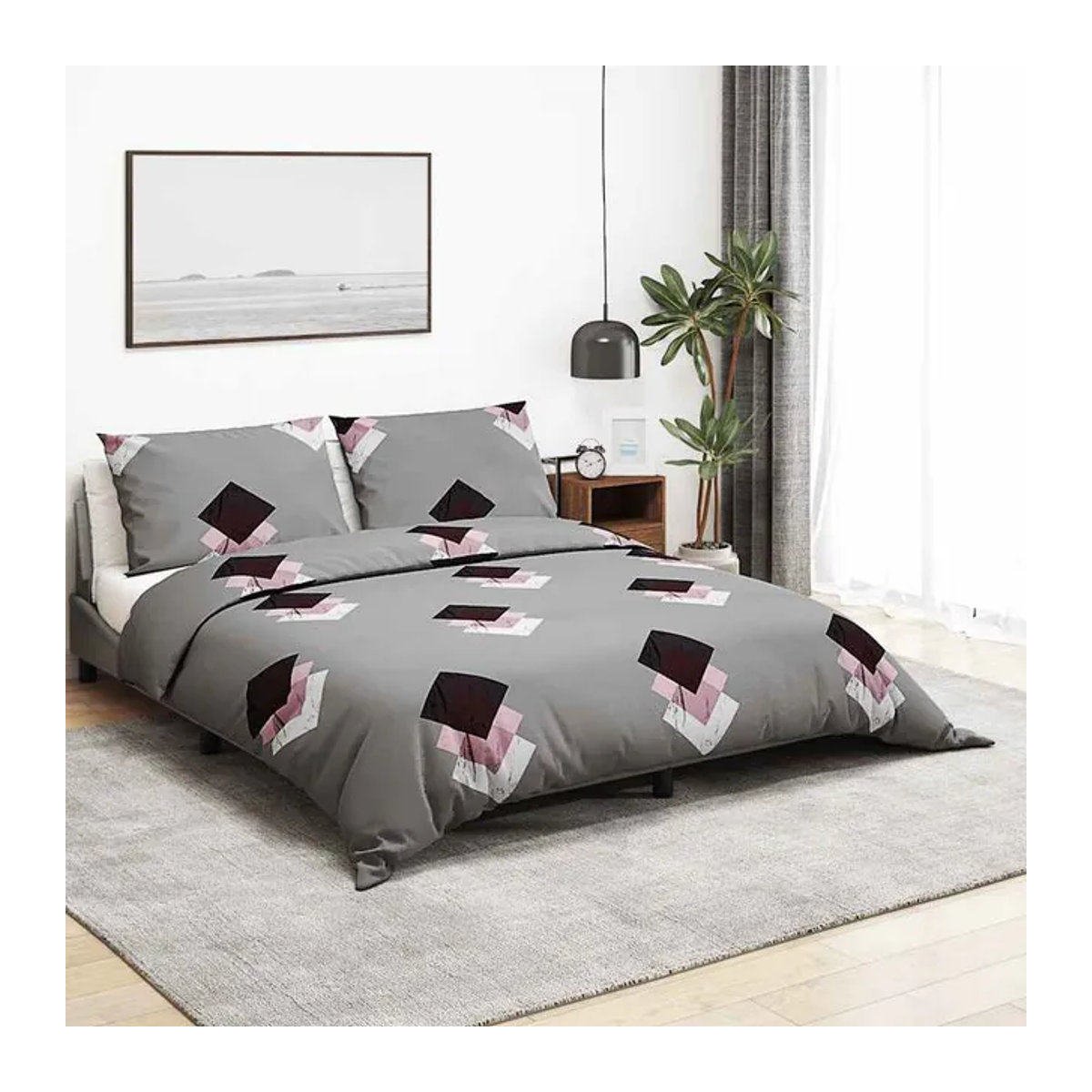 Vidaxl Bettwäsche-Set aus Baumwolle, Grau, 200 x 220 cm - Bild 1