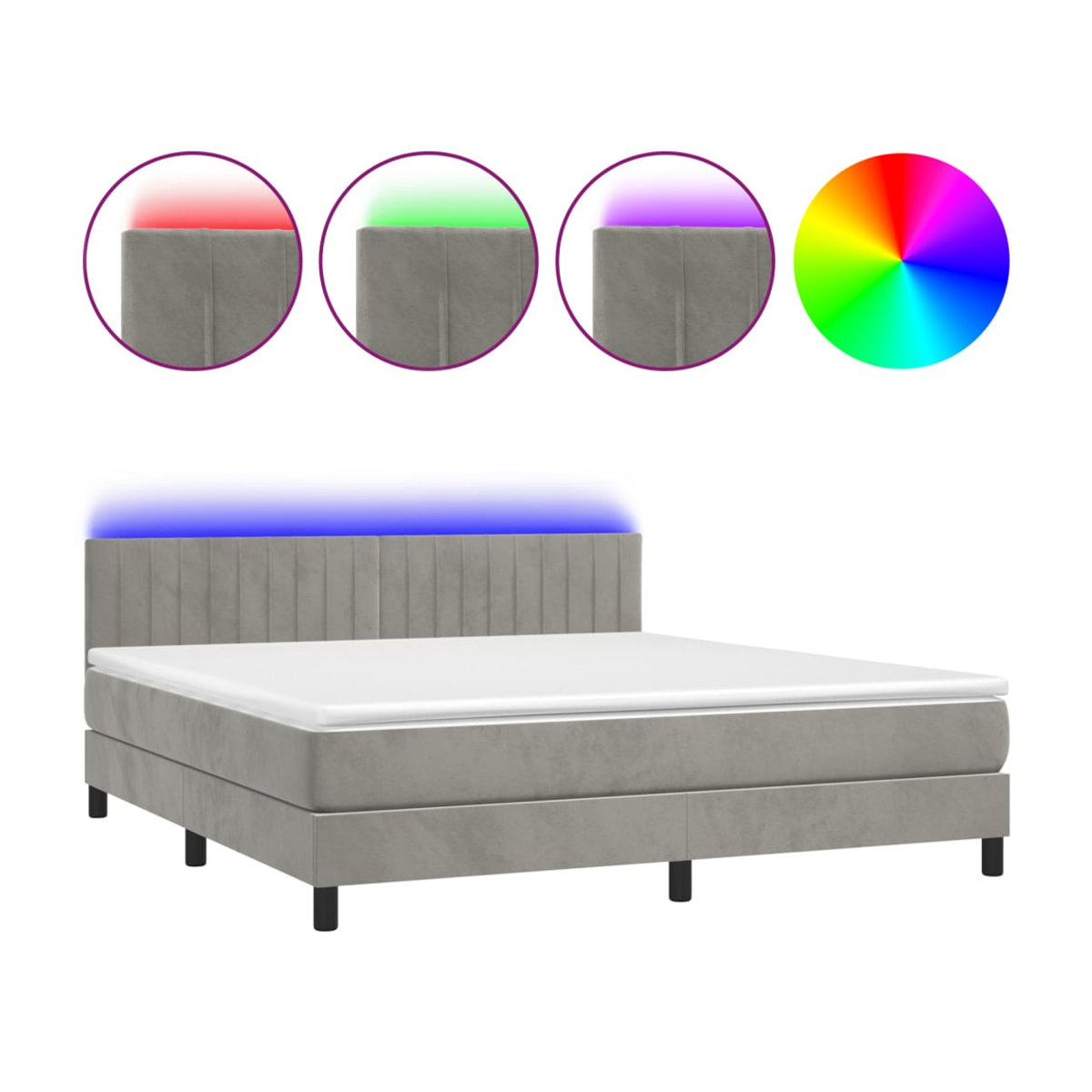 Vidaxl Boxspringbett Kontinentalbett mit Matratze und LED in Grau aus Samt, B/T: 180 x 200 cm - Bild 3