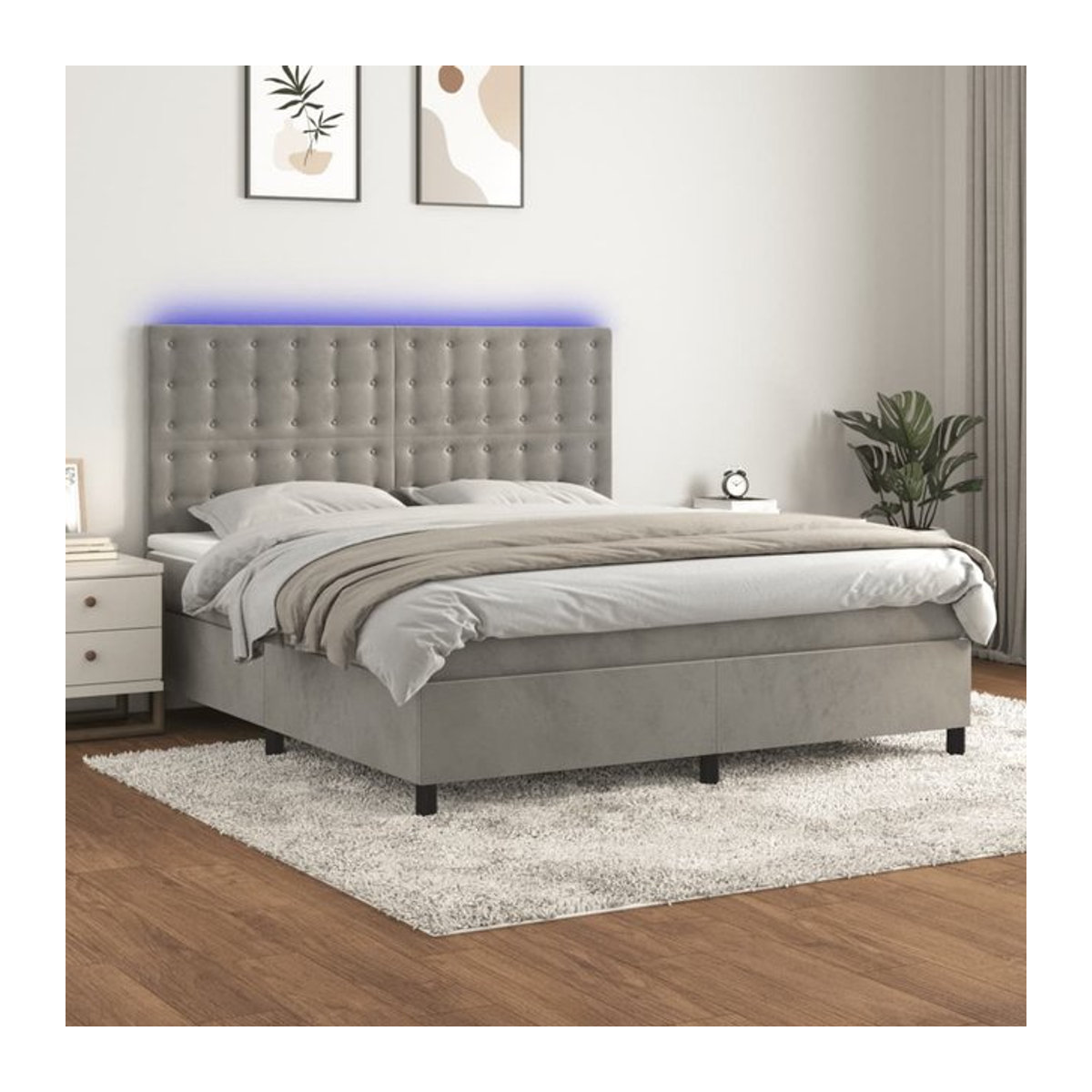 Vidaxl Boxspringbett Kontinentalbett mit Matratze und LED in Grau aus Samt, B/T: 180 x 200 cm - Bild 1
