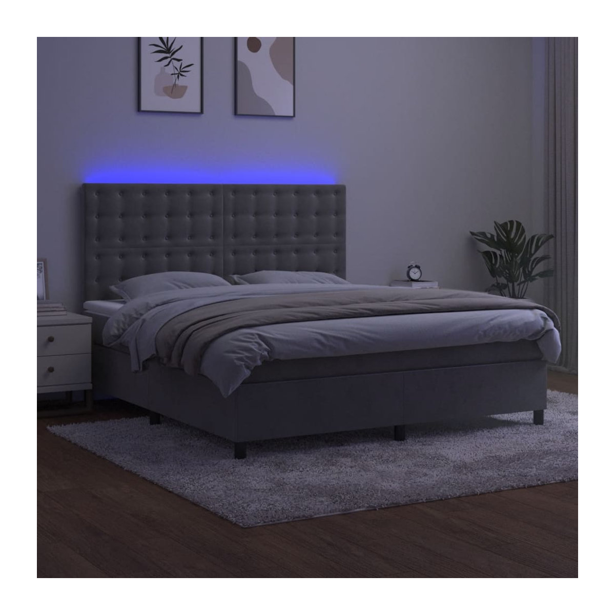 Vidaxl Boxspringbett Kontinentalbett mit Matratze und LED in Grau aus Samt, B/T: 180 x 200 cm - Bild 2