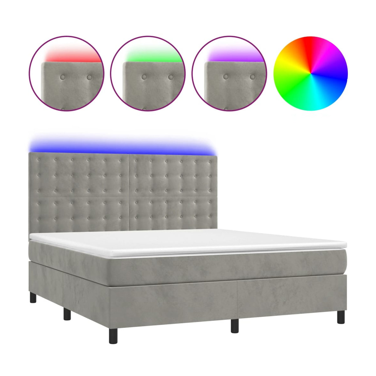 Vidaxl Boxspringbett Kontinentalbett mit Matratze und LED in Grau aus Samt, B/T: 180 x 200 cm - Bild 3