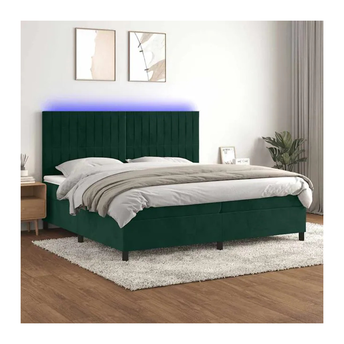 Vidaxl Boxspringbett Kontinentalbett mit Matratze und LED in Grün aus Samt, B/T: 200 x 200 cm - Bild 1