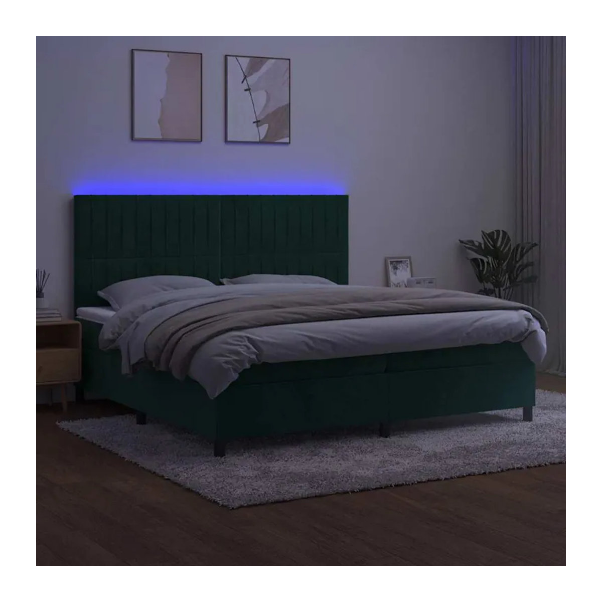 Vidaxl Boxspringbett Kontinentalbett mit Matratze und LED in Grün aus Samt, B/T: 200 x 200 cm - Bild 2
