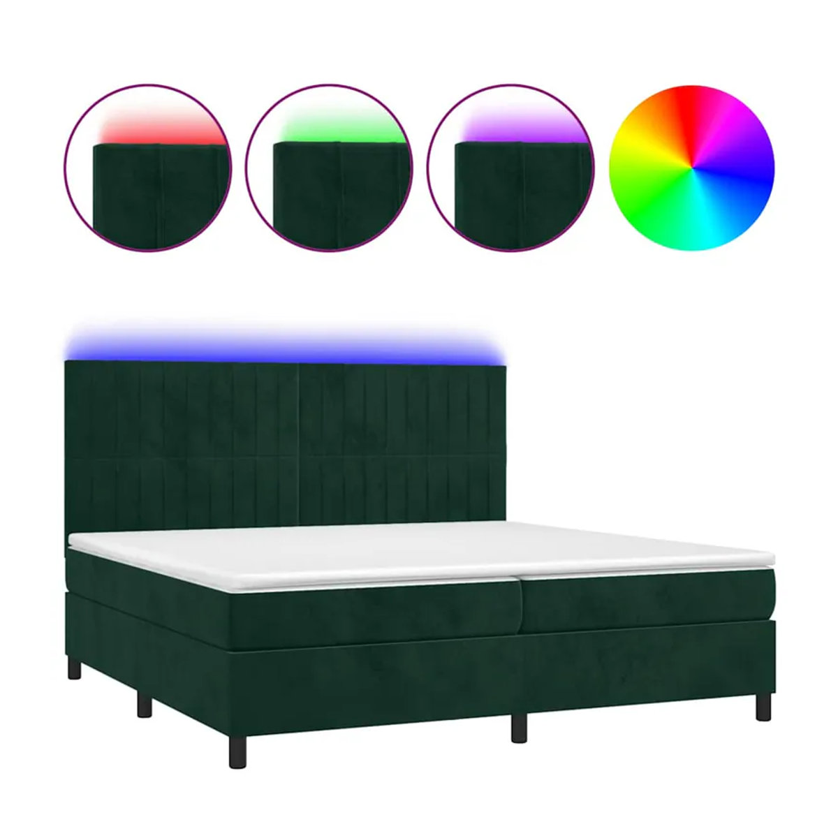 Vidaxl Boxspringbett Kontinentalbett mit Matratze und LED in Grün aus Samt, B/T: 200 x 200 cm - Bild 4