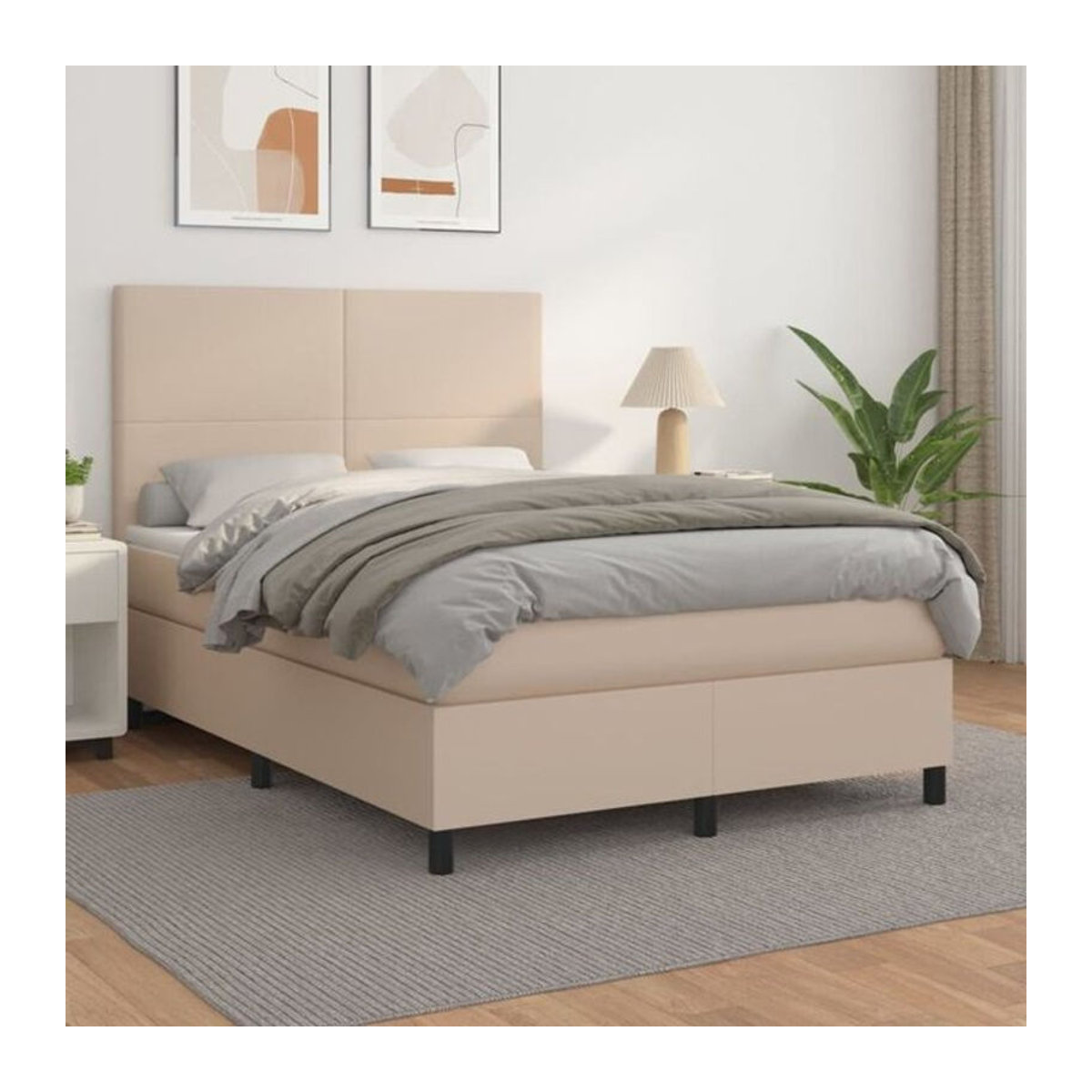 Vidaxl Boxspringbett Matratze mit Taschenfederkern in Braun, Beige und Weiß, B/T/H: 200 x 140 cm - Bild 1