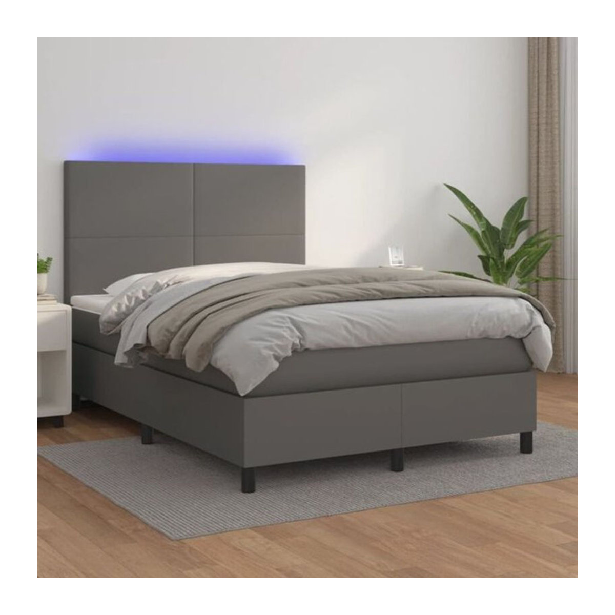 Vidaxl Boxspringbett mit Matratze aus Kunstleder in Grau, B/T/H: 140 x 190 x 118 cm - Bild 1