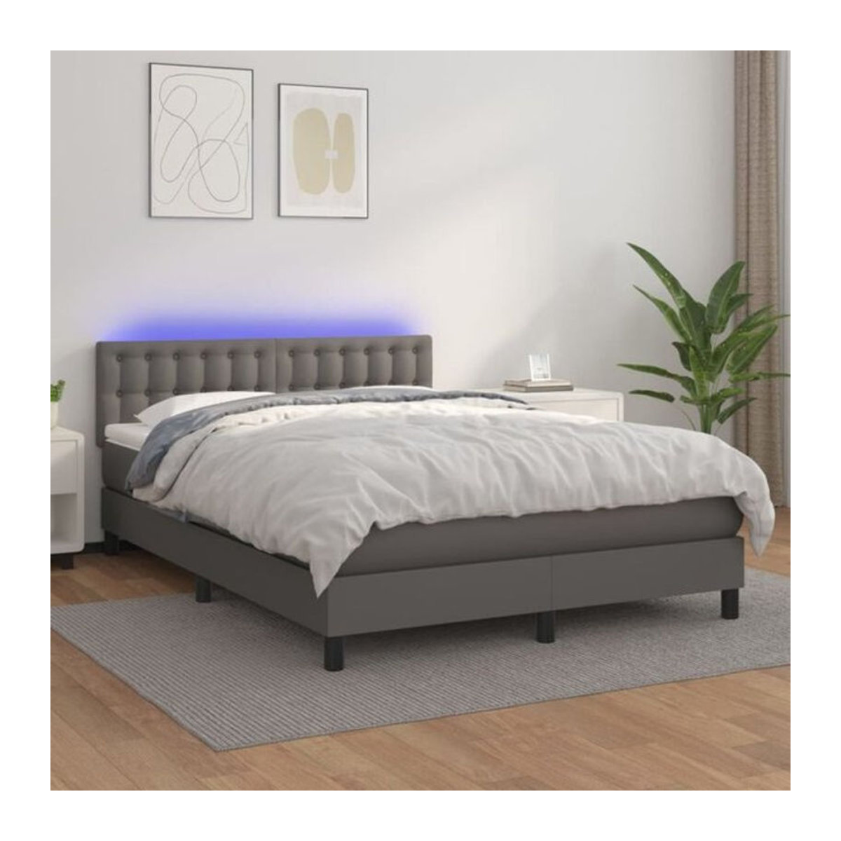 vidaxl Boxspringbett mit Matratze aus Kunstleder in Grau B/T/H: 140 x 200 cm - Bild 1
