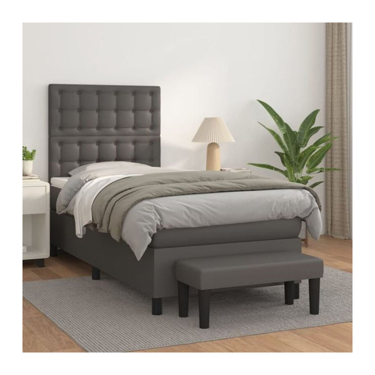 vidaxl Boxspringbett mit Matratze aus Kunstleder in Grau, B/T/H: 90 x 200 cm - Bild 1
