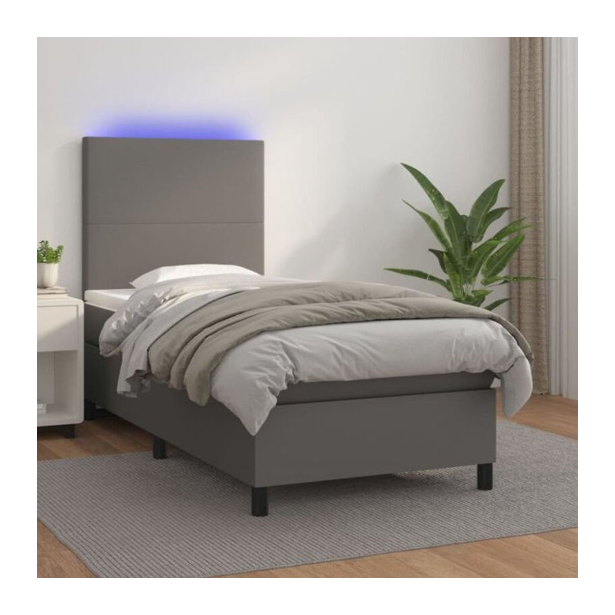 Vidaxl Boxspringbett mit Matratze aus Kunstleder in Grau und Weiß, B/T/H: 100 x 200 x 128 cm - Bild 1