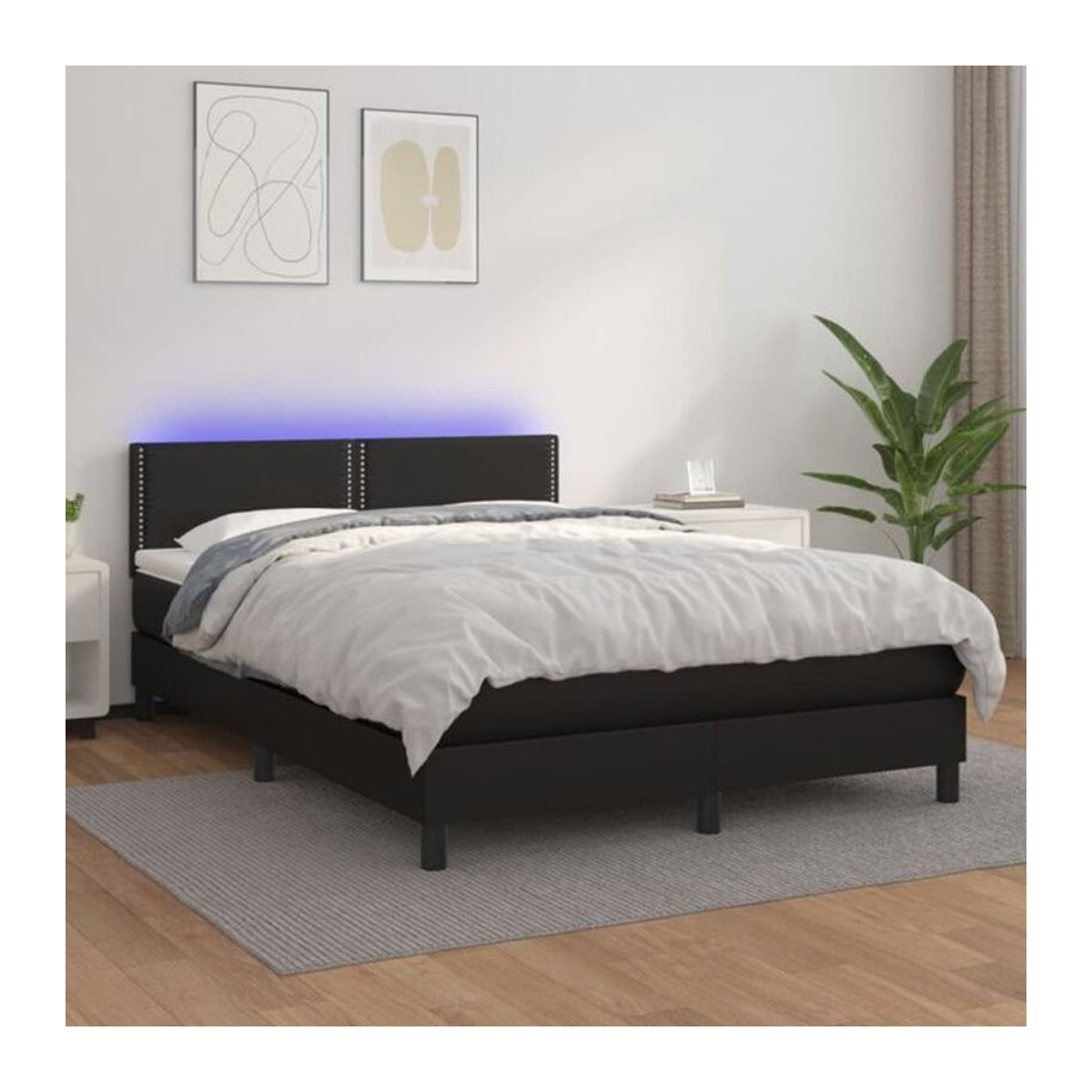 Vidaxl Boxspringbett mit Matratze aus Kunstleder in Schwarz, B/T/H: 140 x 190 cm - Bild 1