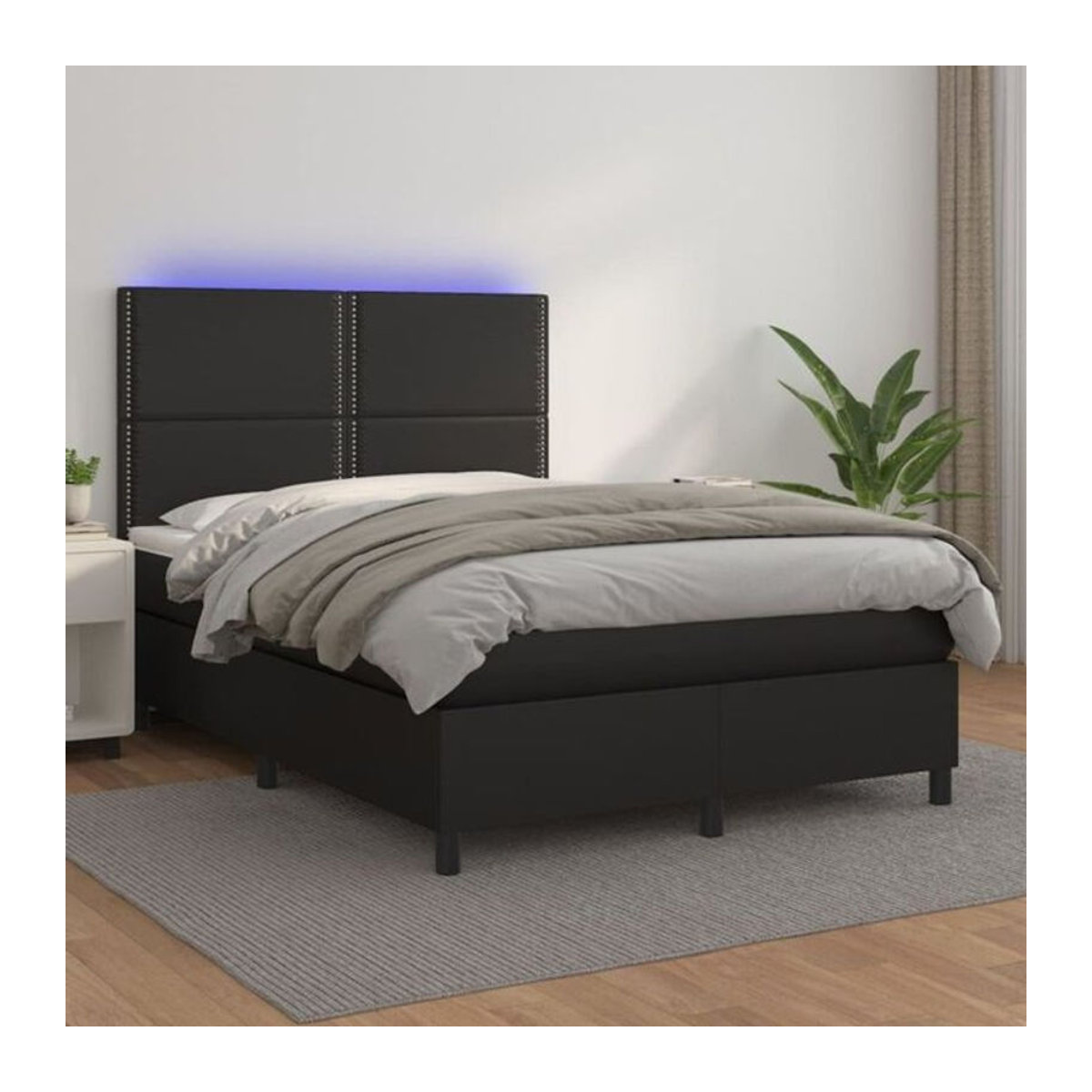 vidaxl Boxspringbett mit Matratze aus Kunstleder in Schwarz B/T/H: 140 x 190 x 128 cm - Bild 1