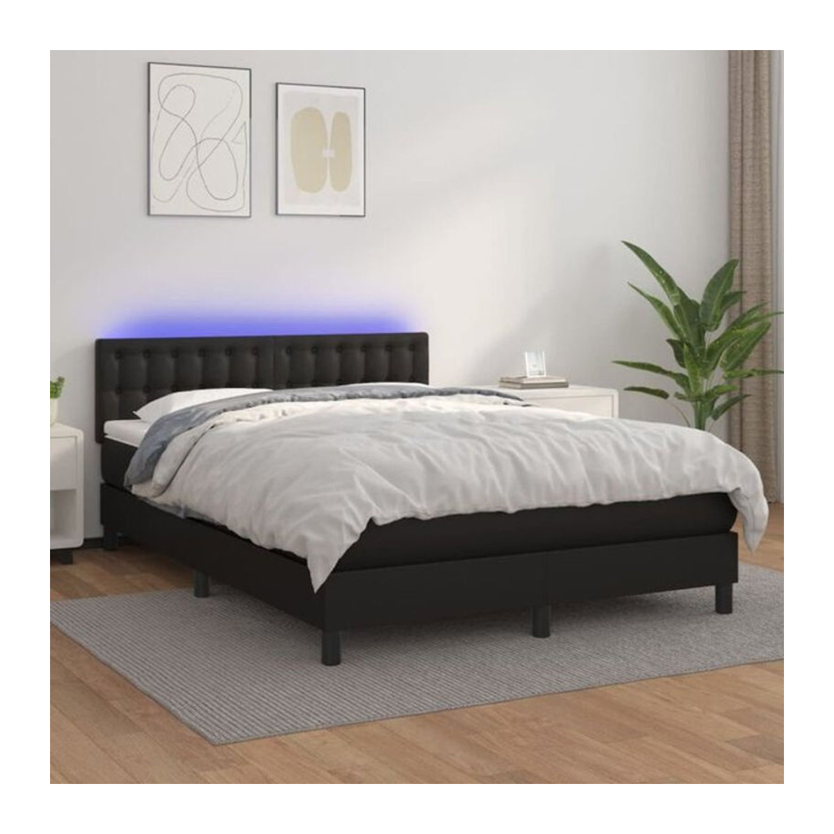 Vidaxl Boxspringbett mit Matratze aus Kunstleder in Schwarz, B/T/H: 140 x 190 x 88 cm - Bild 1