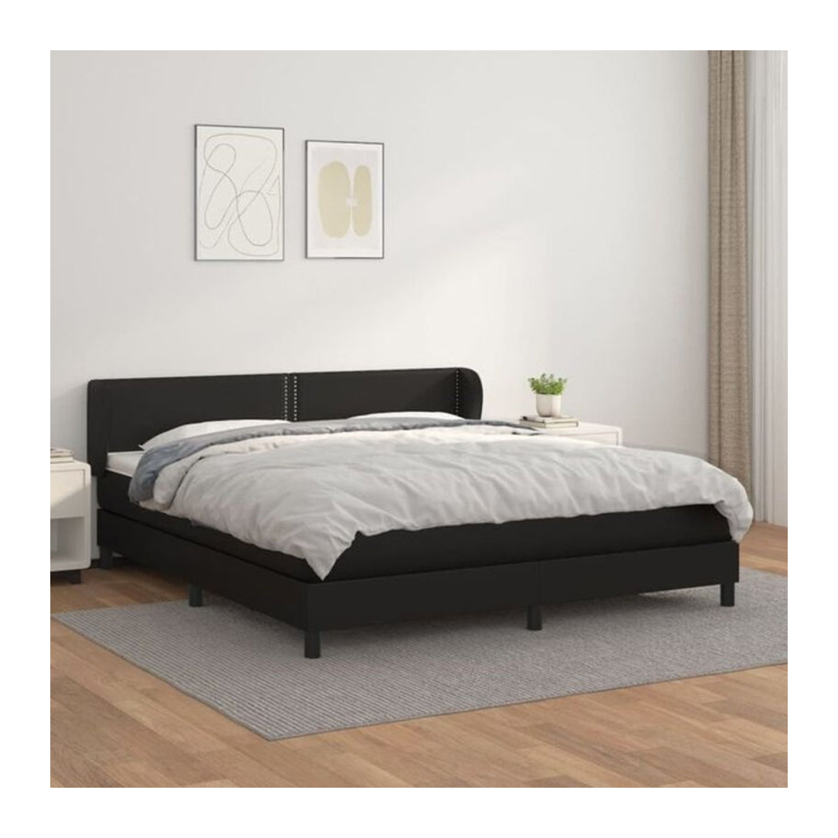 vidaxl Boxspringbett mit Matratze aus Kunstleder in Schwarz, B/T/H: 180 x 200 x 78 cm - Bild 1