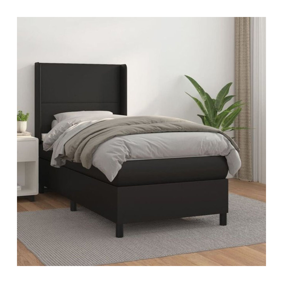 vidaxl Boxspringbett mit Matratze aus Kunstleder in Schwarz, B/T/H: 200 x 80 x 83 cm - Bild 1