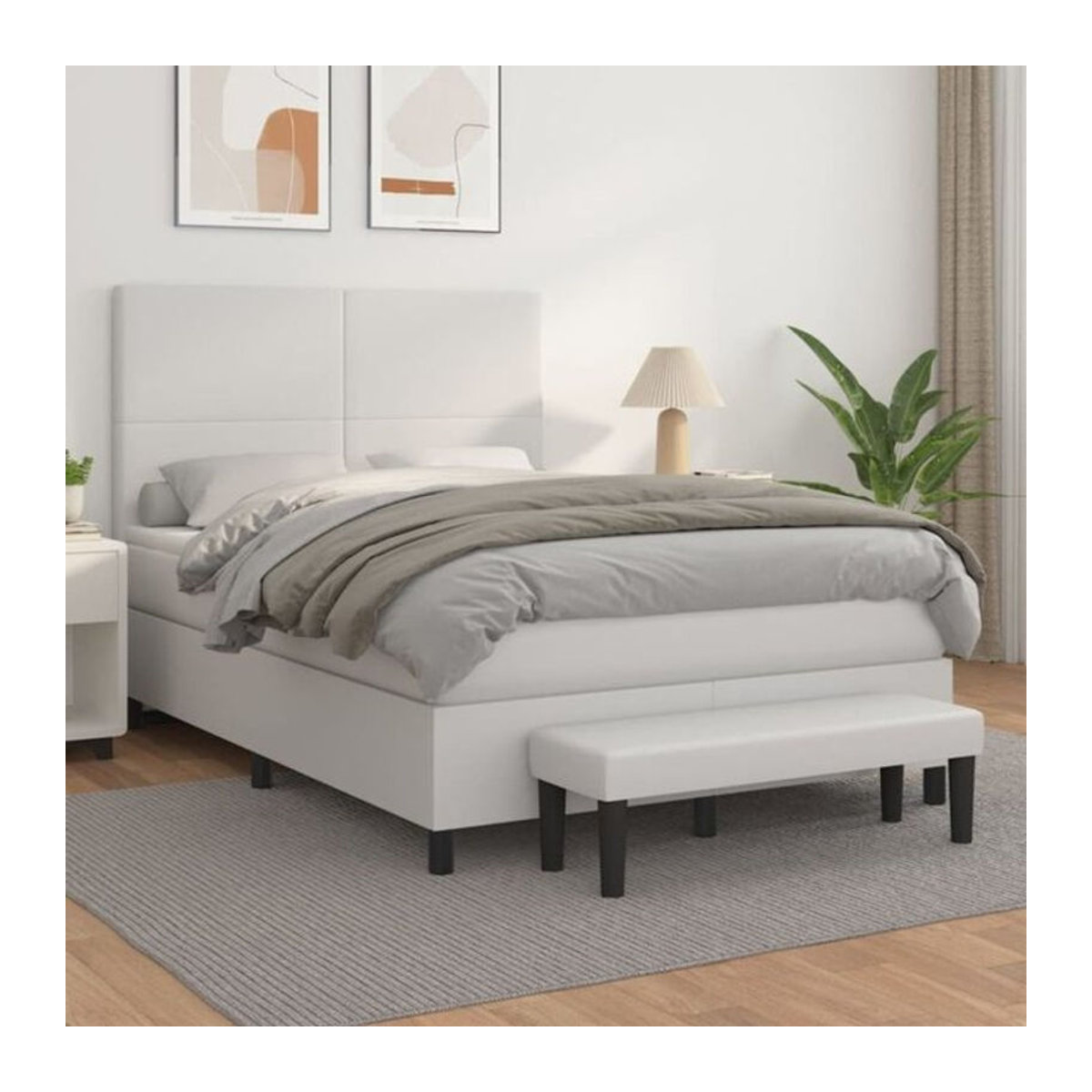 vidaxl Boxspringbett mit Matratze aus Kunstleder in Weiß B/T/H: 140 x 190 cm - Bild 1