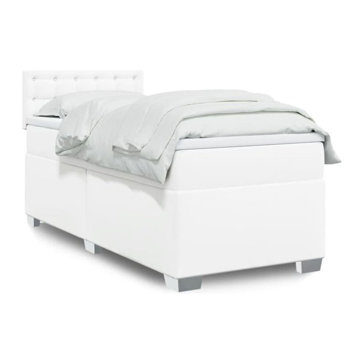 vidaxl Boxspringbett mit Matratze aus Kunstleder in Weiß, B/T/H: 90 x 190 x 100,5 cm - Bild 1
