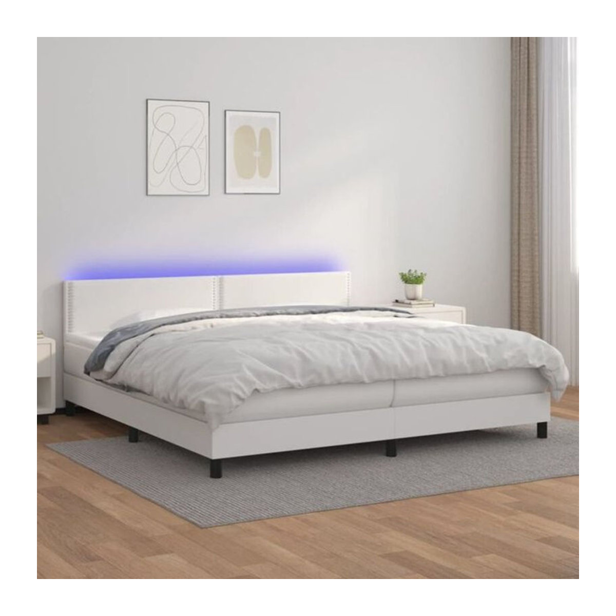Vidaxl Boxspringbett mit Matratze aus Kunstleder in Weiß, Modernes Polsterbett B/T: 200 x 200 cm - Bild 1