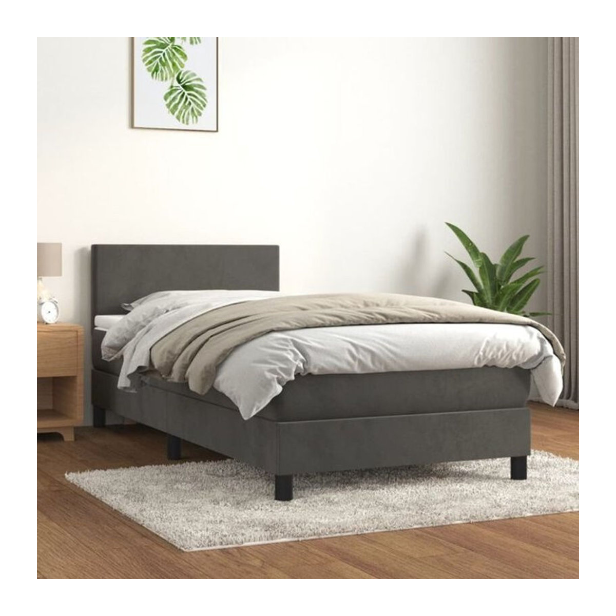 Vidaxl Boxspringbett mit Matratze aus Samt in Anthrazit, B/T: 100 x 200 cm - Bild 1