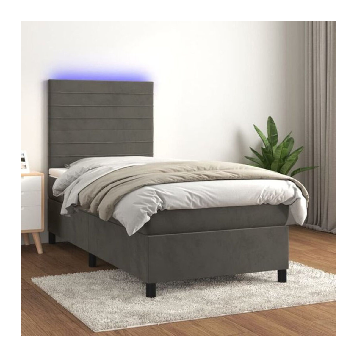 Vidaxl Boxspringbett mit Matratze aus Samt in Anthrazit, B/T: 100 x 200 cm - Bild 1