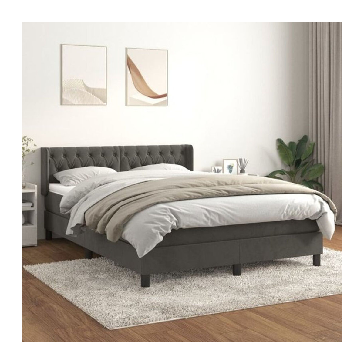 Vidaxl Boxspringbett mit Matratze aus Samt in Anthrazit, B/T: 140 x 190 cm - Bild 1