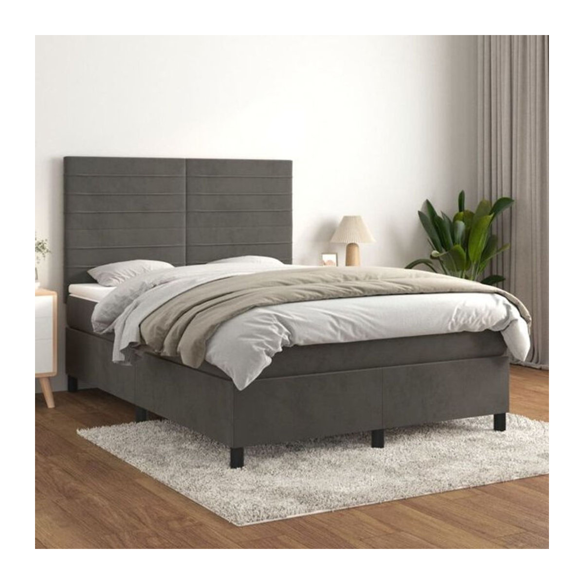 vidaxl Boxspringbett mit Matratze aus Samt in Anthrazit B/T/H: 140 x 200 x 128 cm - Bild 1