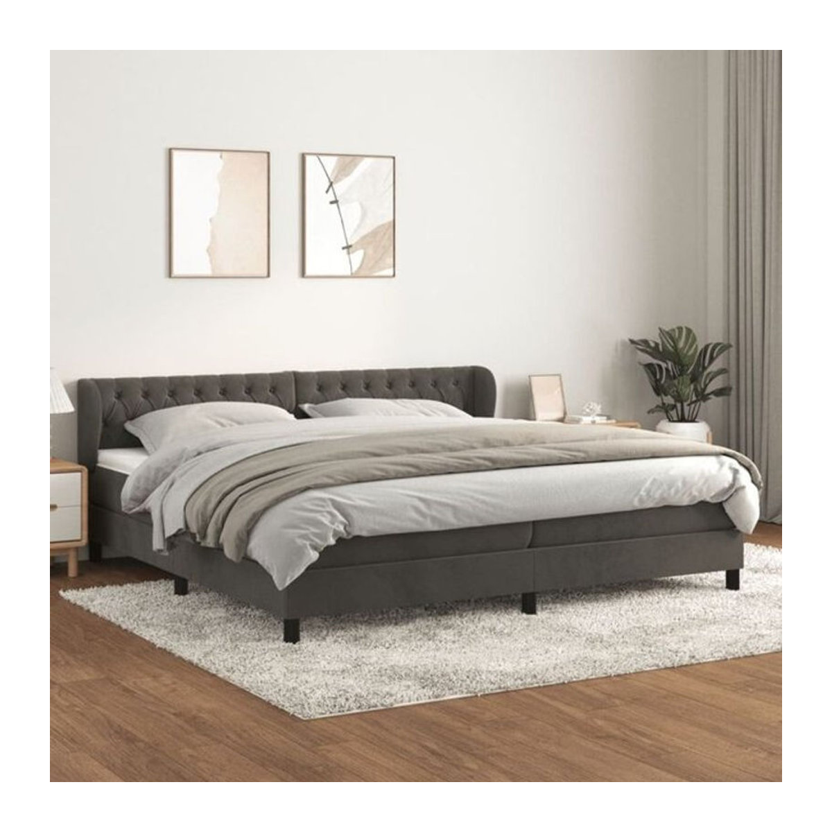 Vidaxl Boxspringbett mit Matratze aus Samt in Anthrazit B/T/H: 200 x 200 x 88 cm - Bild 1