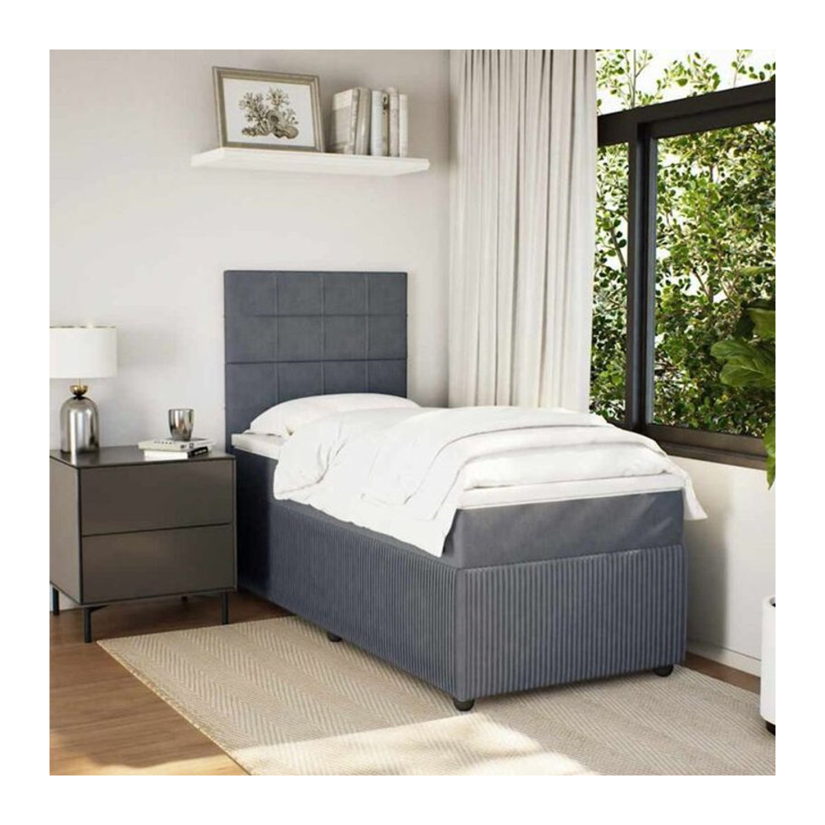 Vidaxl Boxspringbett mit Matratze aus Samt in Anthrazit B/T/H: 90 x 190 x 150,5 cm - Bild 1