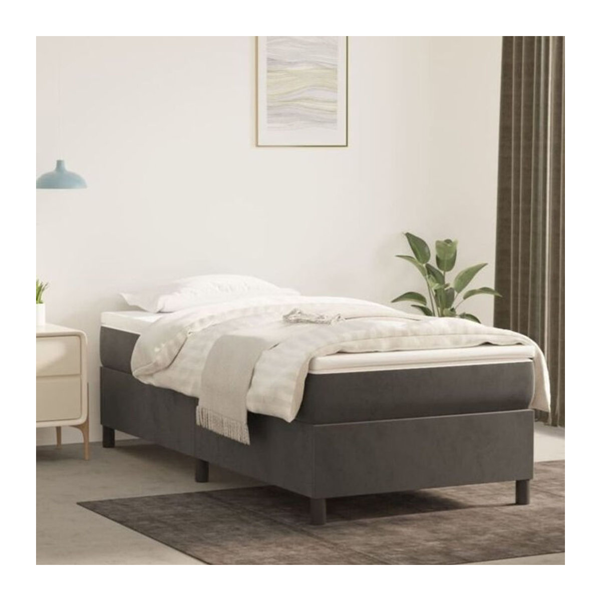 Vidaxl Boxspringbett mit Matratze aus Samt in Anthrazit B/T/H: 90 x 190 x 35 cm - Bild 1
