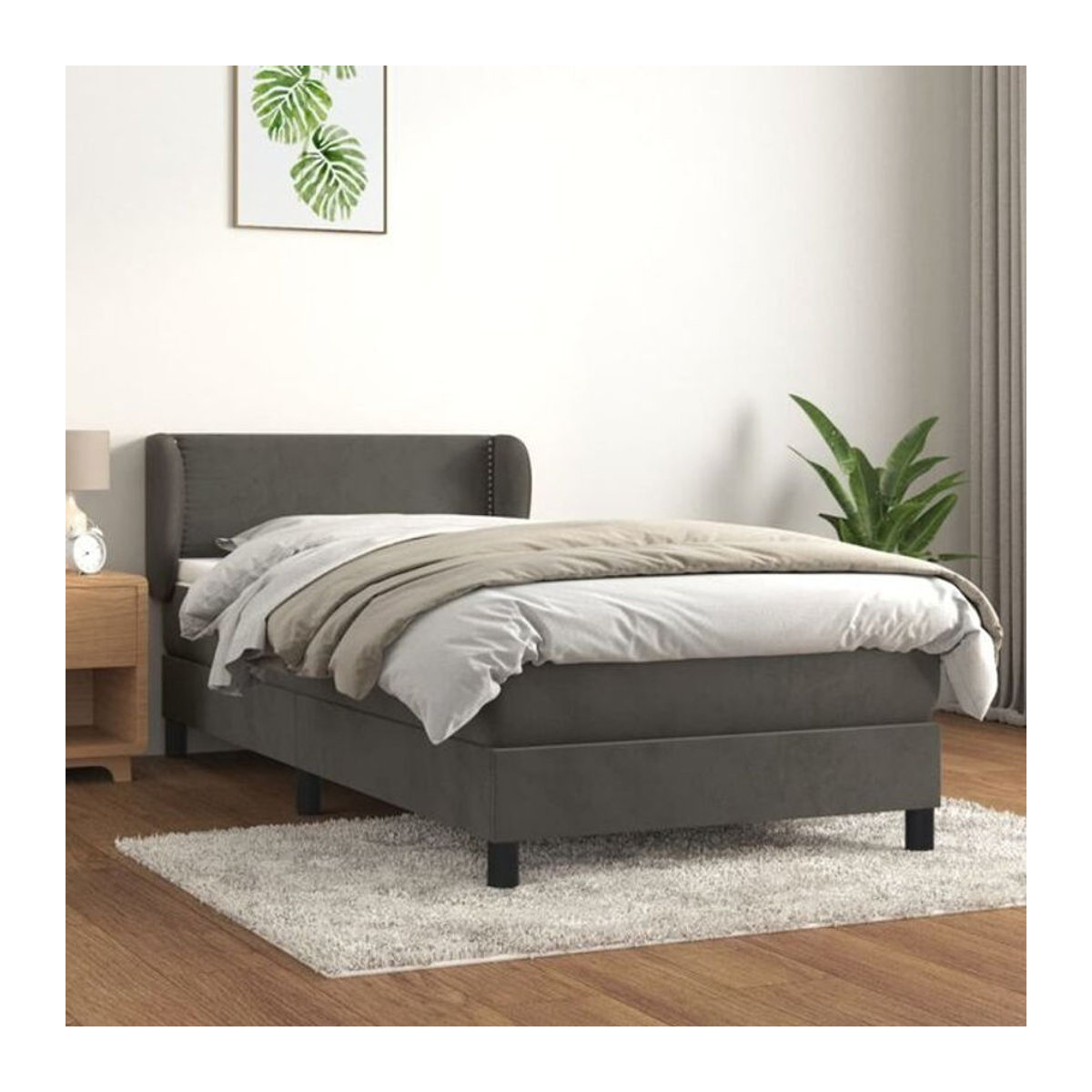 Vidaxl Boxspringbett mit Matratze aus Samt in Anthrazit, B/T/H: 90 x 190 x 93 x 78 cm - Bild 1