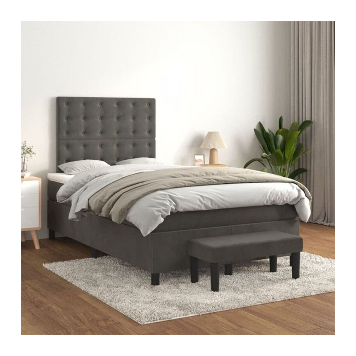 Vidaxl Boxspringbett mit Matratze aus Samt in Anthrazit Grau B/T/H: 120 x 200 cm - Bild 1