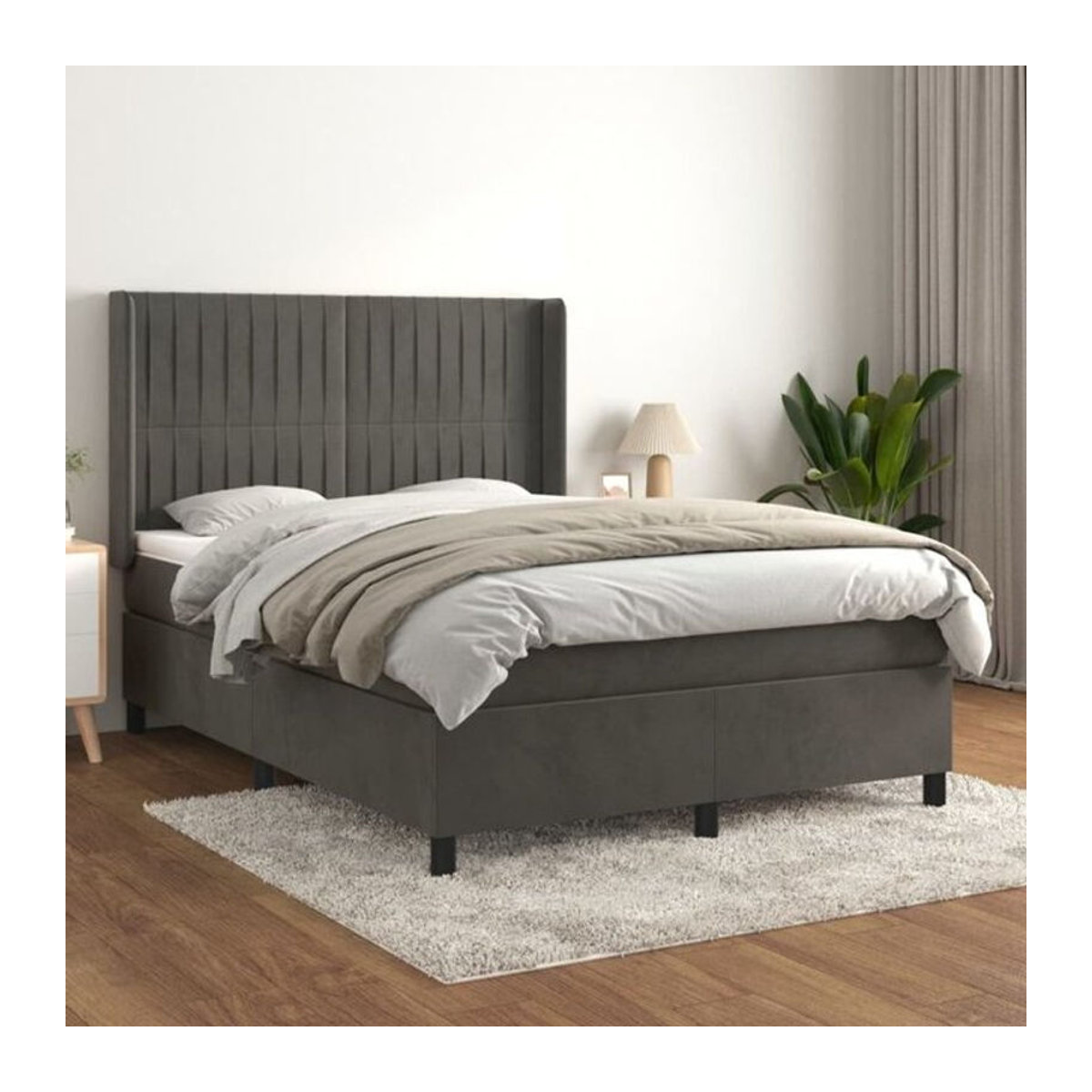 Vidaxl Boxspringbett mit Matratze aus Samt in Anthrazit Grau B/T/H: 140 x 200 cm - Bild 1