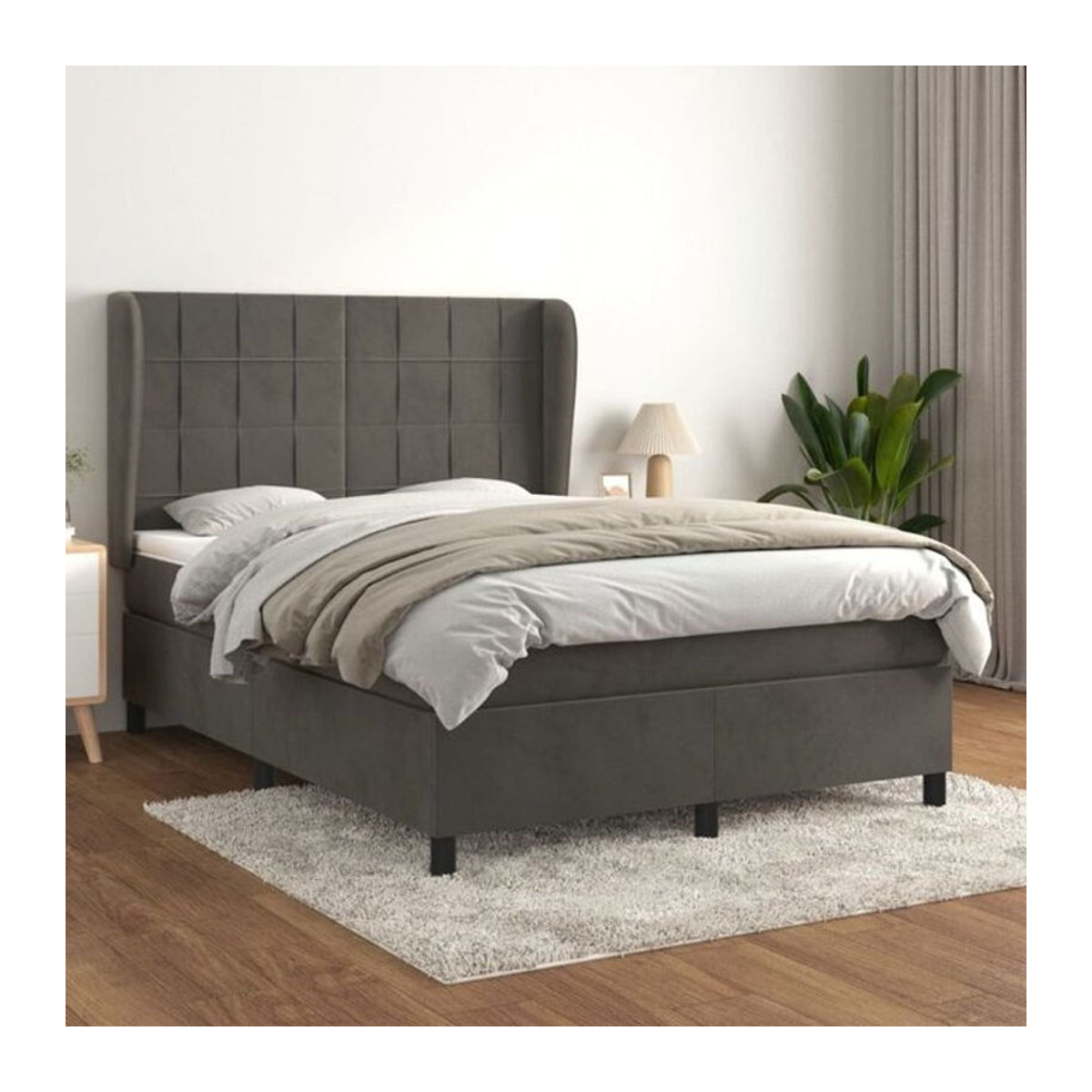 Vidaxl Boxspringbett mit Matratze aus Samt in Anthrazit Grau B/T/H: 140 x 200 x 118 cm - Bild 1
