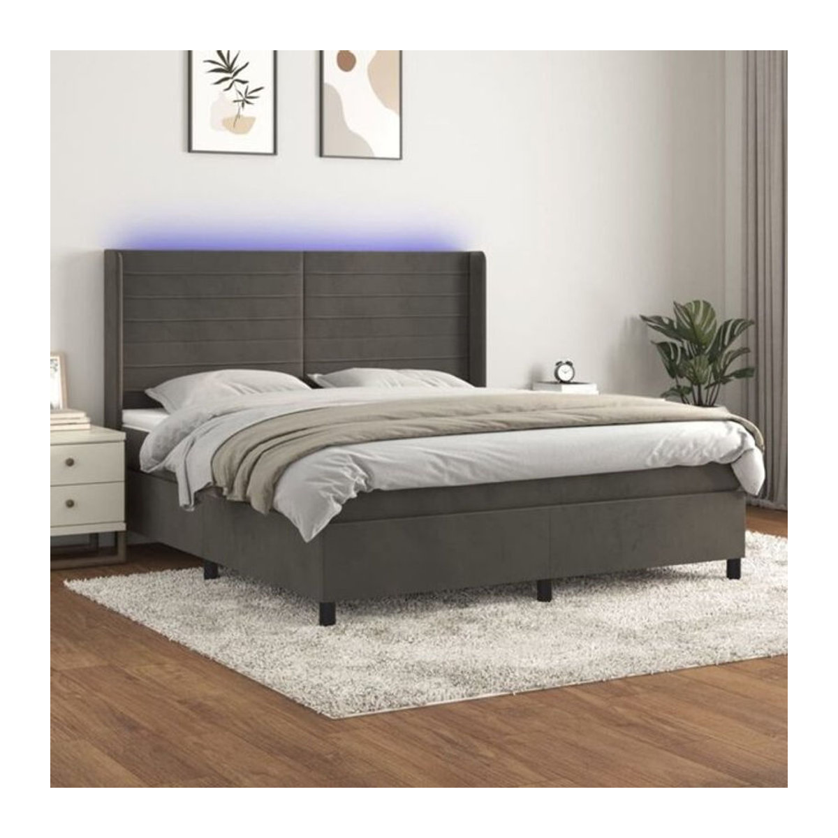 Vidaxl Boxspringbett mit Matratze aus Samt in Anthrazit Grau, B/T/H: 160 x 200 x 128 cm - Bild 1