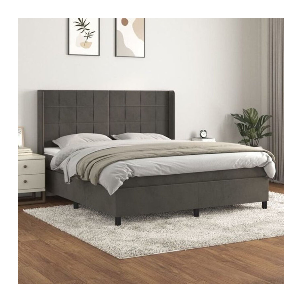 Vidaxl Boxspringbett mit Matratze aus Samt in Anthrazit Grau B/T/H: 180 x 200 x 128 cm - Bild 1
