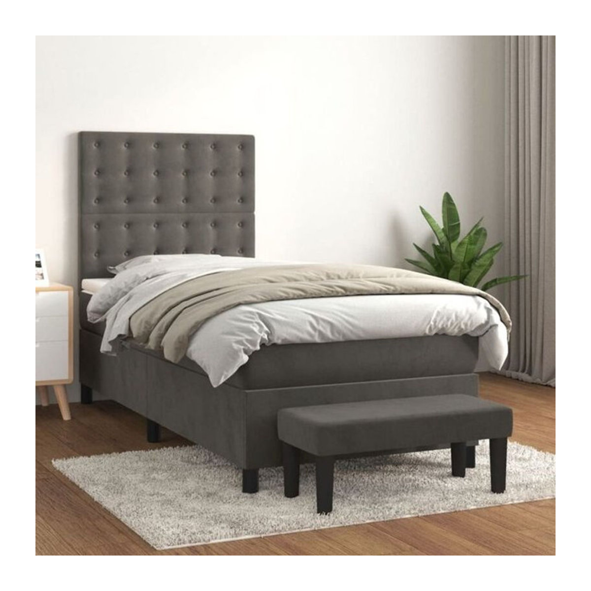 Vidaxl Boxspringbett mit Matratze aus Samt in Anthrazit Grau B/T/H: 200 x 100 x 128 cm - Bild 1