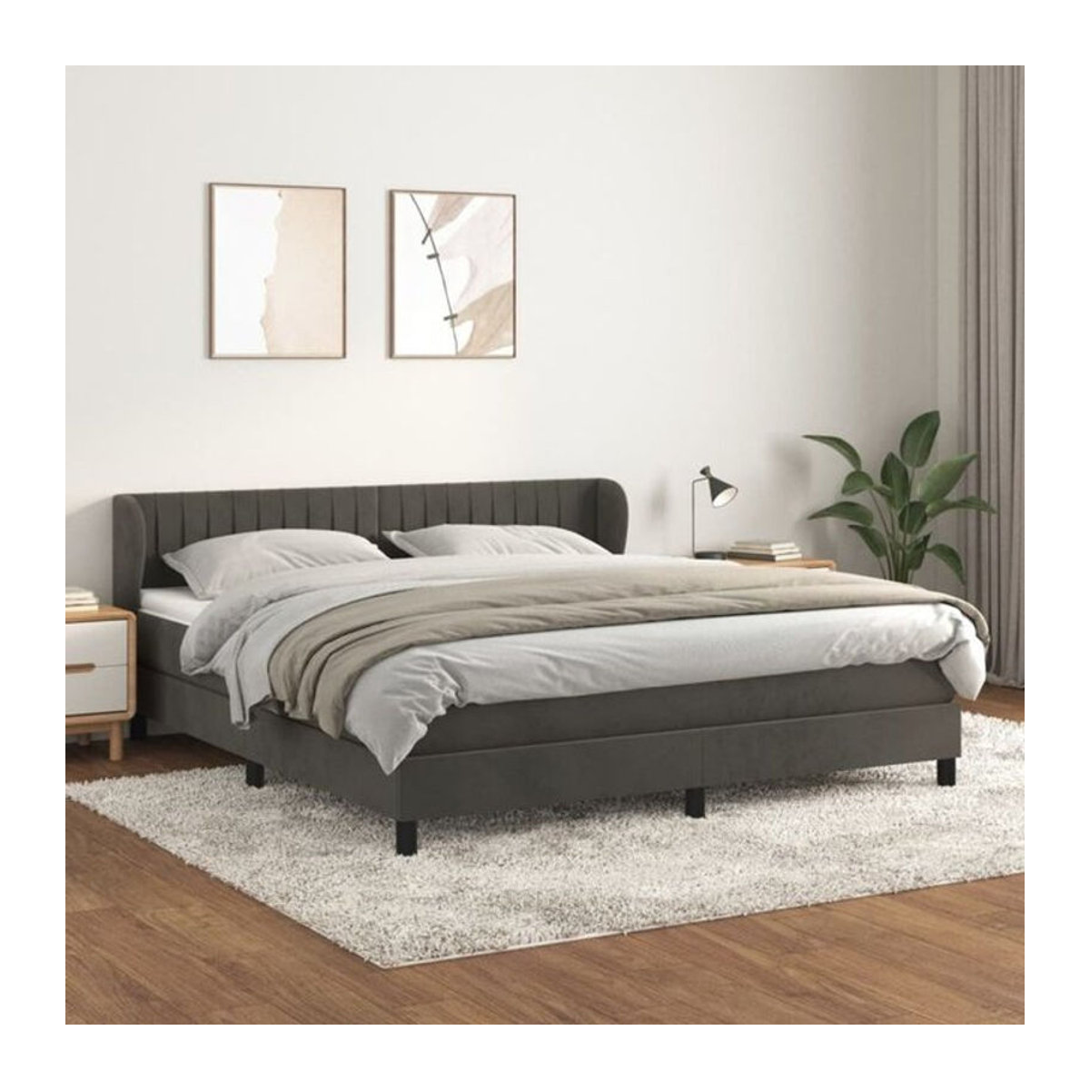 Vidaxl Boxspringbett mit Matratze aus Samt in Anthrazit und Grau, B/T: 160 x 200 cm - Bild 1