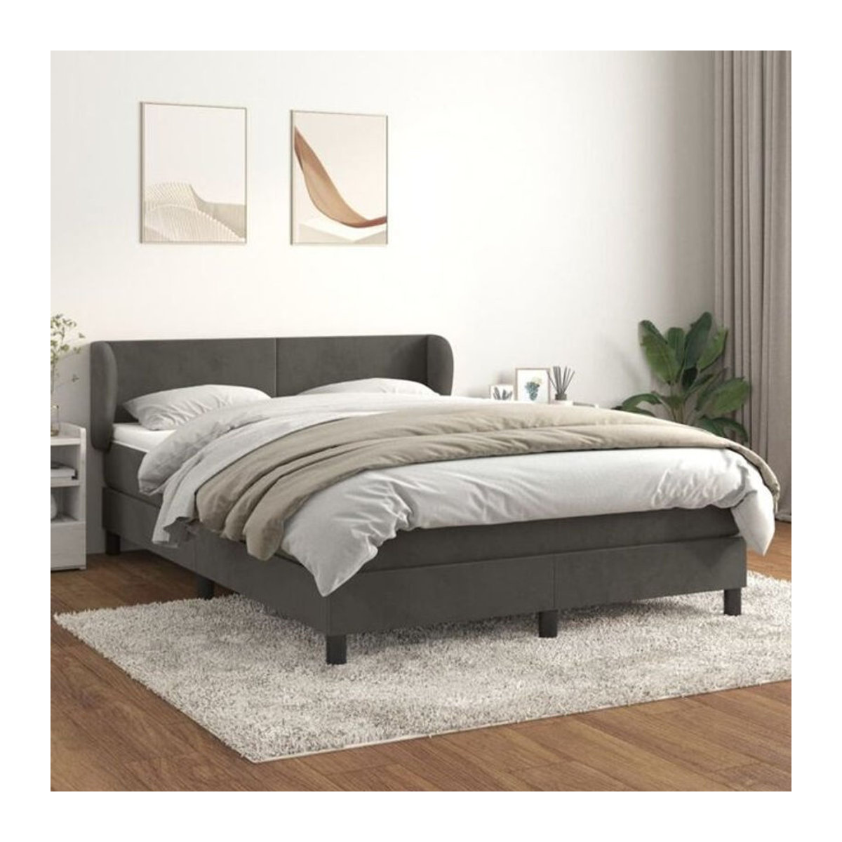 Vidaxl Boxspringbett mit Matratze aus Samt in Anthrazit und Grau, B/T/H: 140 x 190 cm - Bild 1