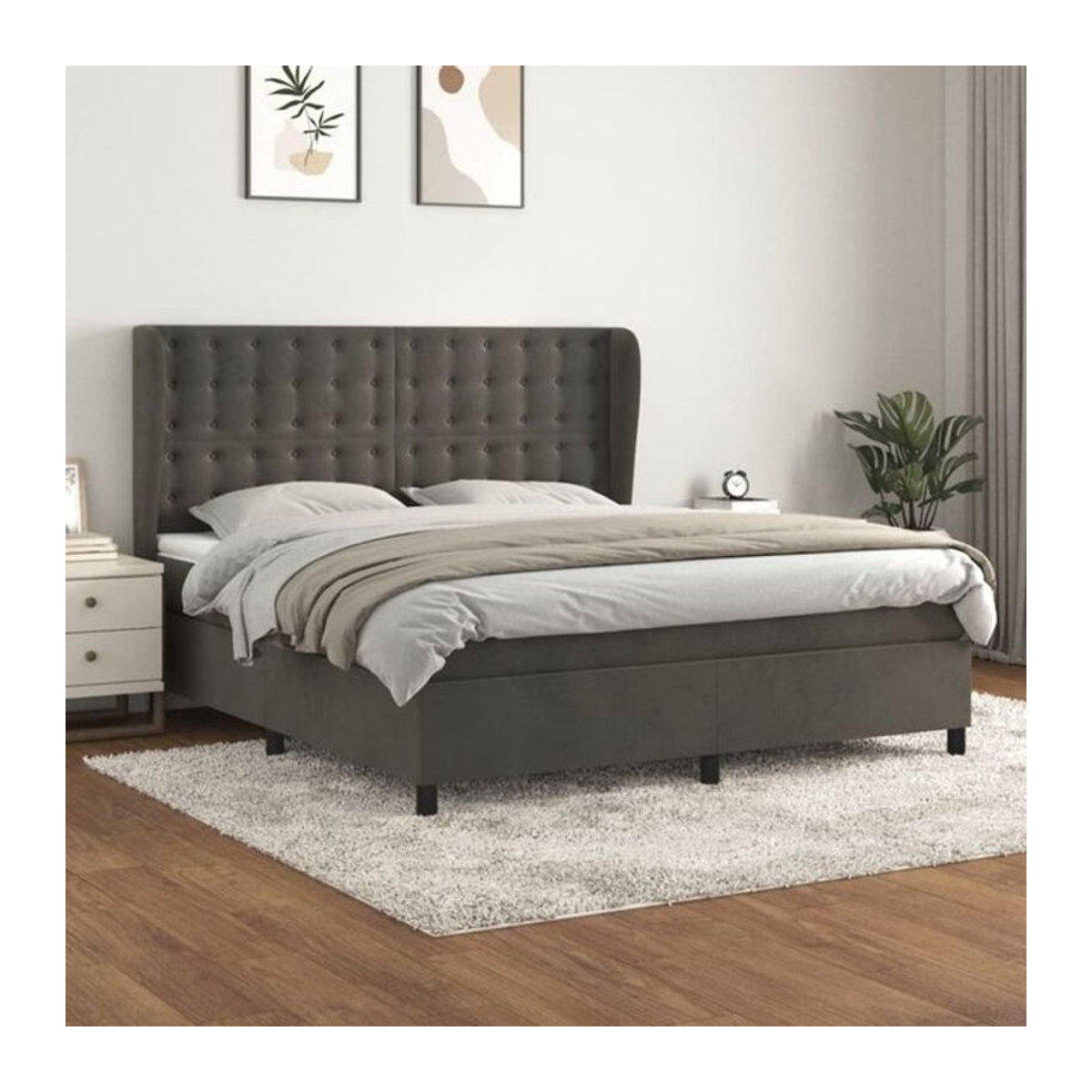 Vidaxl Boxspringbett mit Matratze aus Samt in Anthrazit und Grau, B/T/H: 180 x 200 x 128 cm - Bild 1
